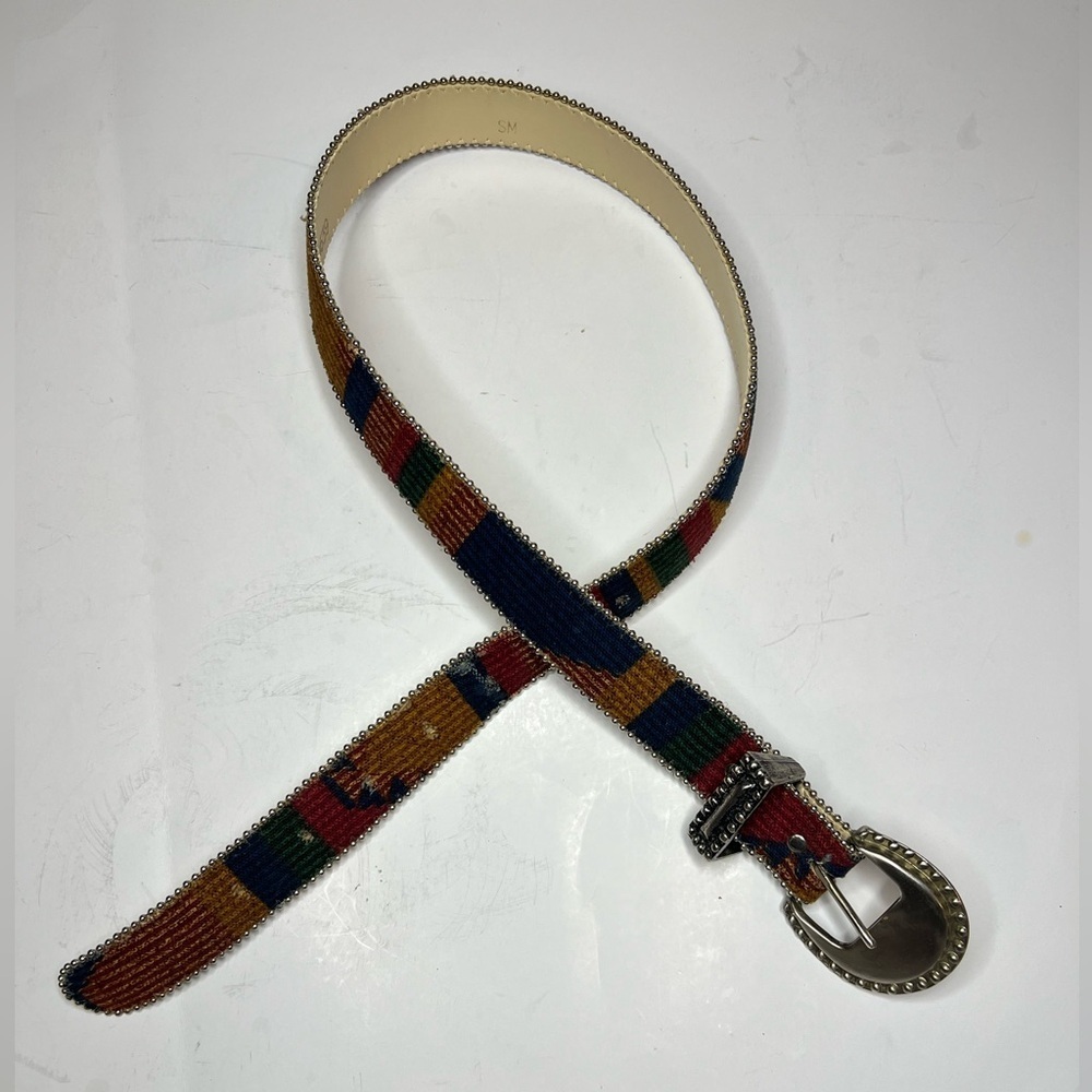 vintage Guatemalan handmade woven textile belt with a studded buckle